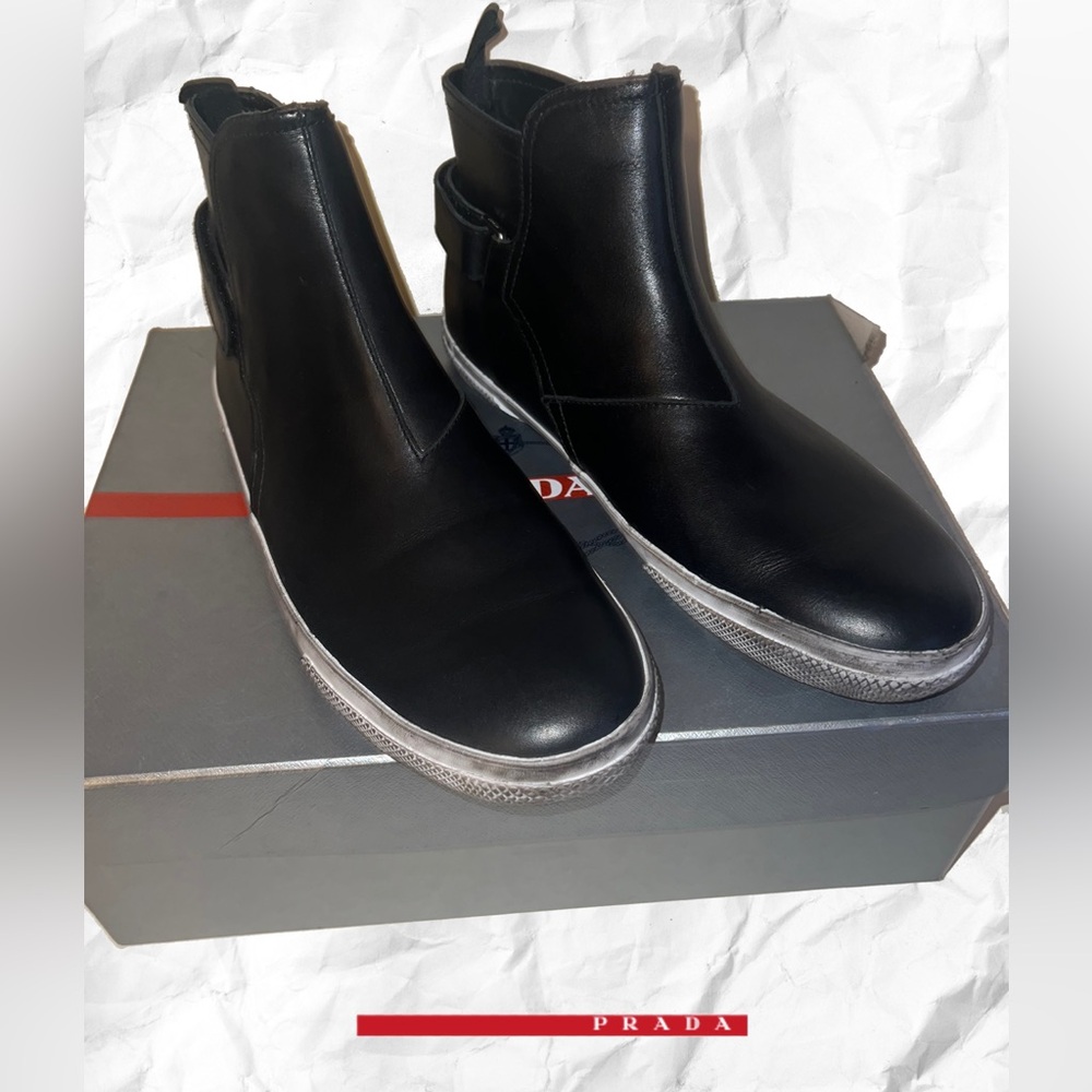 Prada Men's Black Leather Chelsea Boots - Picture 1 of 13
